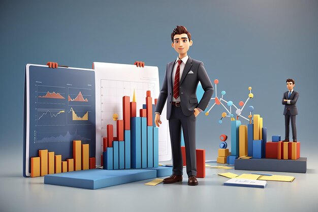 3d animation Businessmen and presentation charts