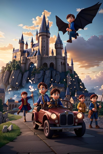 3d animation cartoon poster harry potter style generated by ai