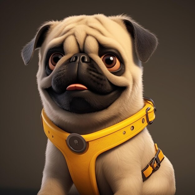 3d animation of a cartoon pug dog