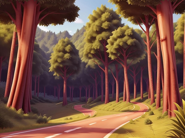 Photo 3d animation forest scene with various forest trees