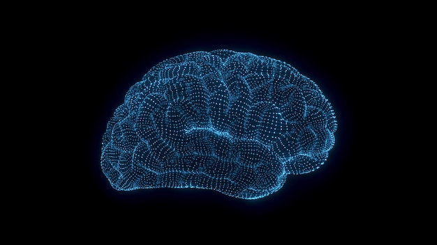 Фото 3d анимация графический дизайн мозга и ствола мозга. 3d-анимация человеческого мозга. медицинское исследование мозговой деятельности. глубокое обучение, искусственный интеллект и современные технологии 3d-рендеринга.