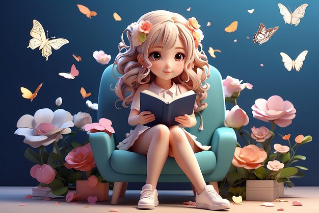 3Dアニメーション 読書中の男の子