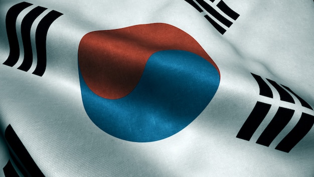 Photo 3d animation of south korea flag. realistic south korea flag  waving in wind.