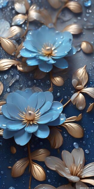 3D Animation Style Abstract luxury gradient blue floral waterflower 3d