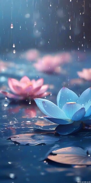 3D Animation Style Abstract luxury gradient blue floral waterflower 3d