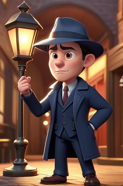 3D Animation Style Cartoon character illustration a of Detective