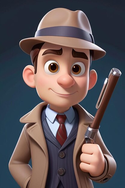 3D Animation Style Cartoon character illustration a of Detective