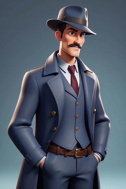 3D Animation Style Cartoon character illustration a of Detective