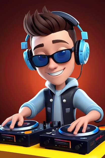 Foto stile di animazione 3d illustrazione di un personaggio di cartone animato di un dj