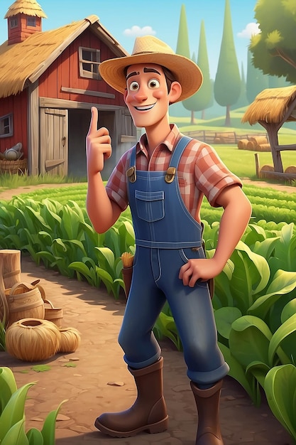 3D Animation Style Cartoon character illustration of a Farmer