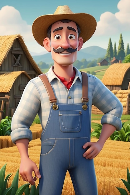 3D Animation Style Cartoon character illustration of a Farmer