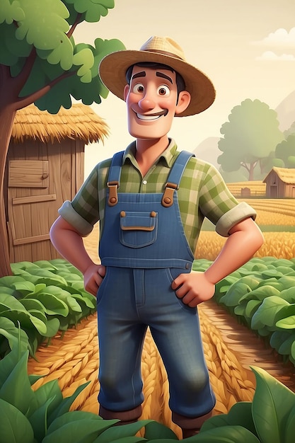 3D Animation Style Cartoon character illustration of a Farmer