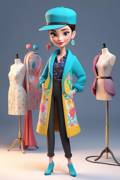 3D Animation Style Cartoon character illustration of a Fashion Designer