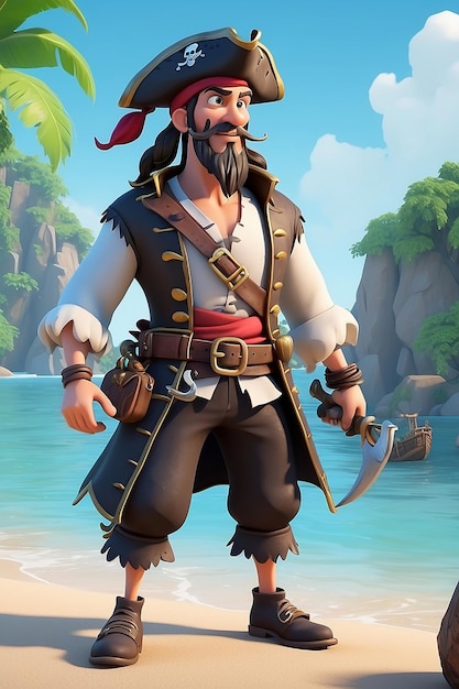 3D Animation Style Cartoon character illustration of a Pirate