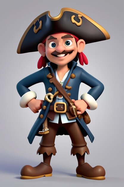 Photo 3d animation style cartoon character illustration of a pirate