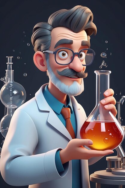 3D Animation Style Cartoon character illustration of Scientist