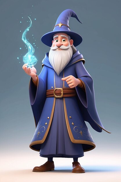 3D Animation Style Cartoon character illustration of a Wizard