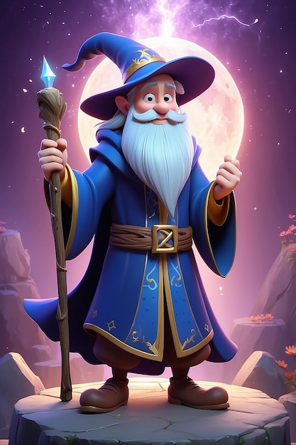 3D Animation Style Cartoon character illustration of a Wizard