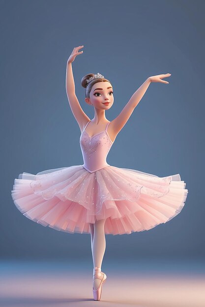 3D Animation Style Cartoon personage illustratie van een balletdanser