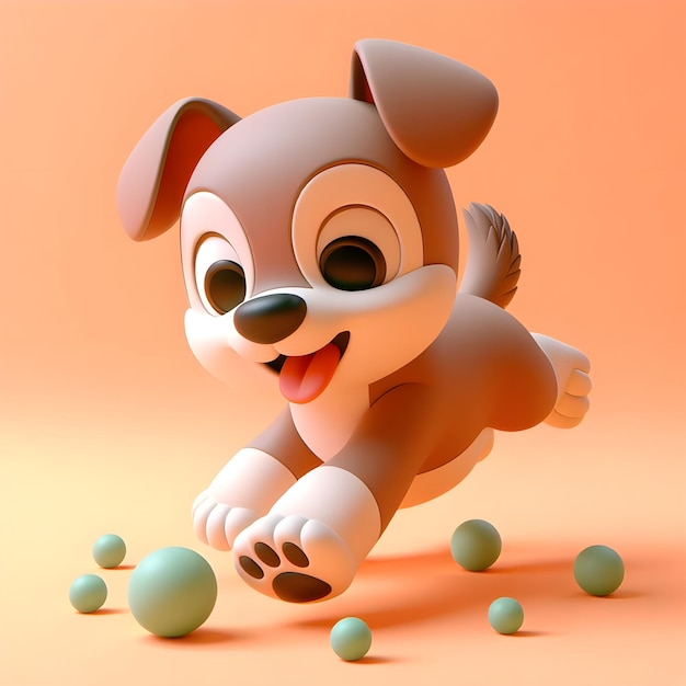 Photo 3d animation style cute dog playing