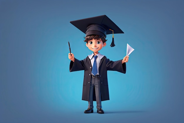 3D Animation Style cute student boy with gradulation hat ai generative