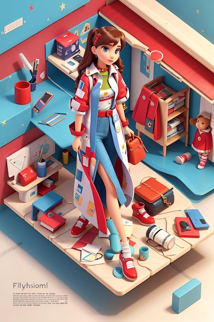 3D Animation Style Flyer with Fashion theme isometric design