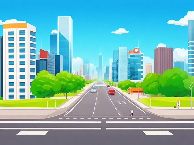 3D Animation Style Free vector City scene with landscape car and building background Generative AI