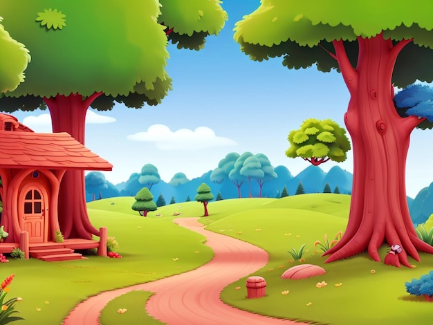 3D Animation Style Бесплатные векторные деревенские сцены с пейзажным естественным фоном