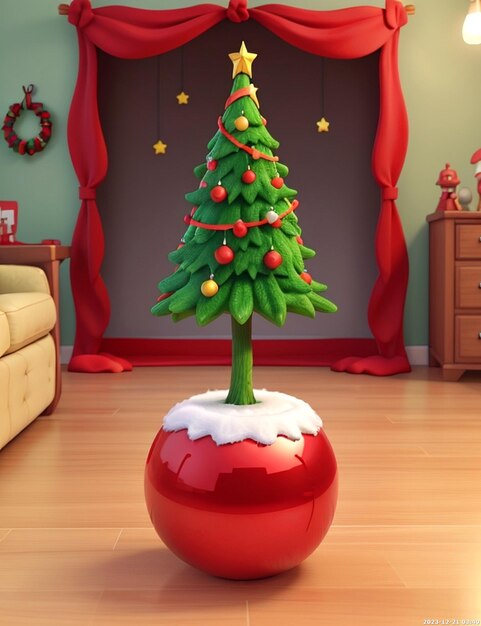 3D Animation Style Merry Christmas realistic 3d background