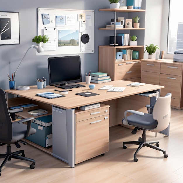 Premium AI Image | 3D Animation Style modern office desk composition