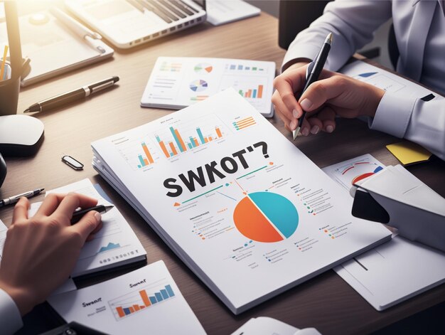3D Animation Style Swot analyzing concept for financial