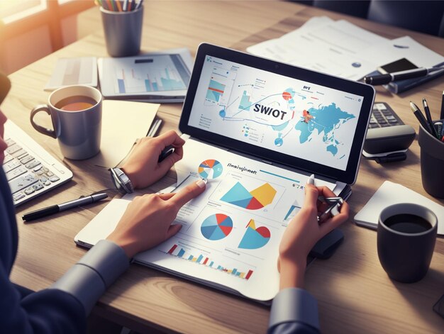 3D Animation Style Swot analyzing concept for financial