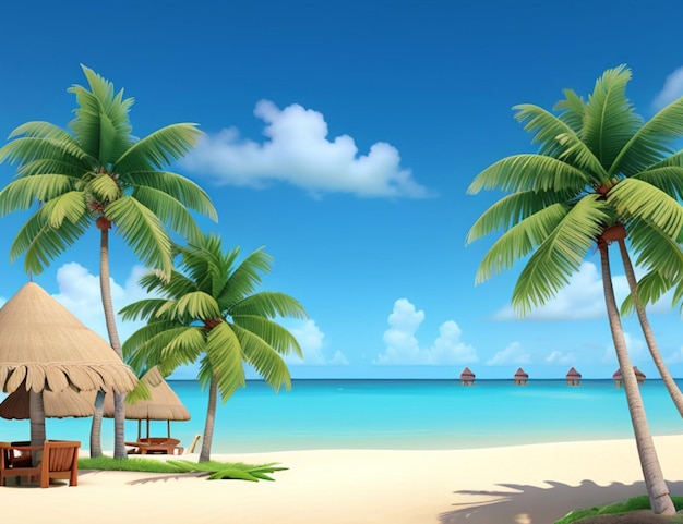 3d animation summer beach of wallpaper