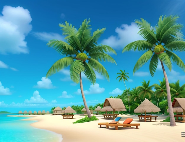 3d animation summer beach of wallpaper