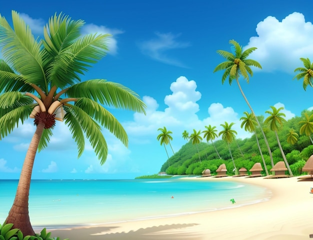 3d animation summer beach of wallpaper