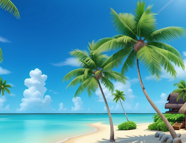 3d animation summer beach of wallpaper