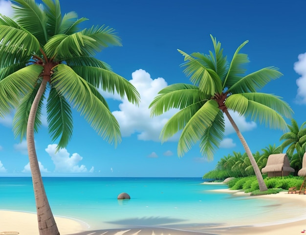 3d animation summer beach of wallpaper