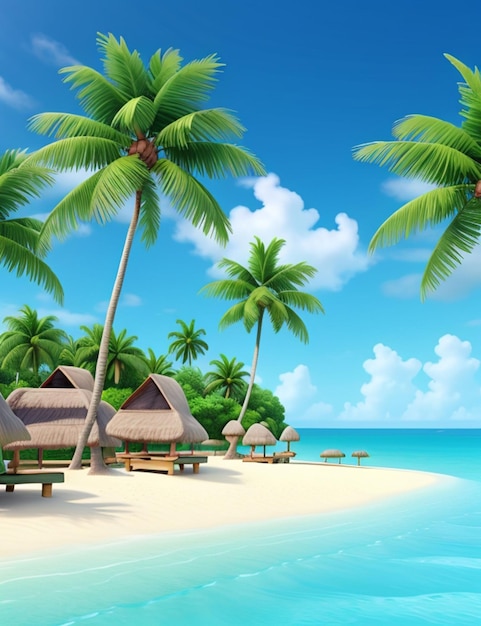 3d animation summer beach of wallpaper