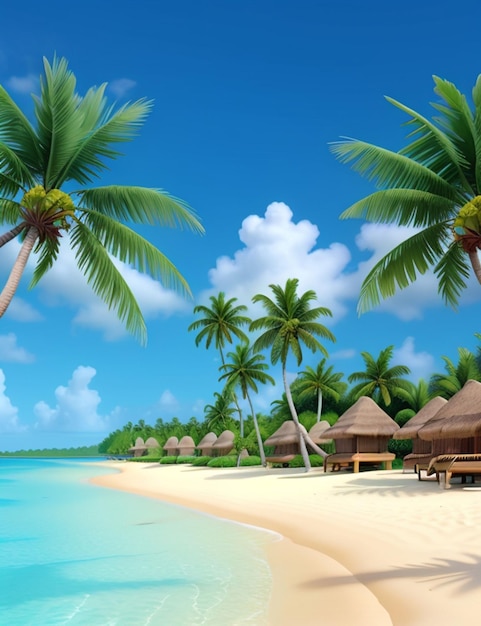 3d animation summer beach of wallpaper