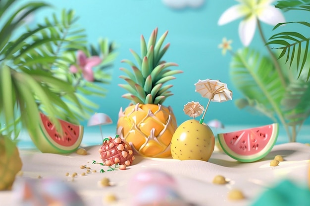 사진 여름 시간 배경 및 여름 진동을위한 3d 애니메이션 여름 일러스트레이션