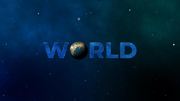 Фото 3d-анимация текст мир и вращающаяся земля всемирный день окружающей среды поздравление анимационный текст с 3d-вращающейся планетой