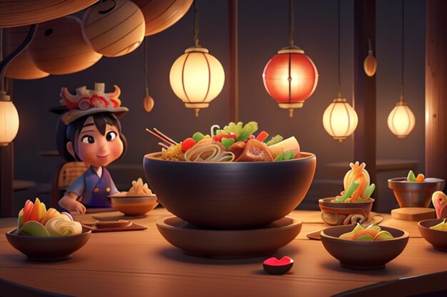 Foto animazione 3d di tipici ramen noodles giapponesi