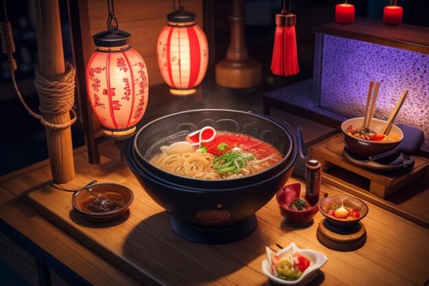 3D animation of typical Japanese food ramen noodles