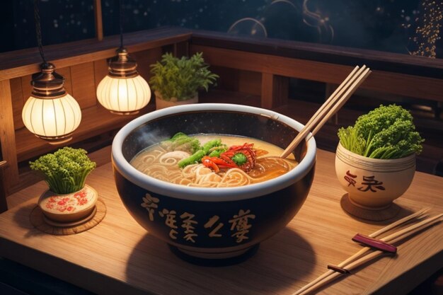 3d animation of typical japanese food ramen noodles