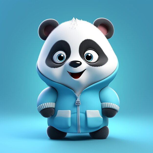 Фото 3d антропоморфный милый персонаж панды на твердом фоне