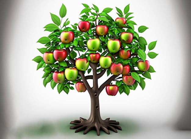 Photo 3d apple tree with white background