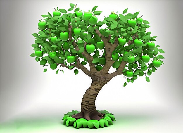 3d apple tree with white background