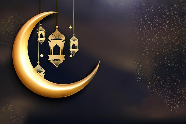 3d of Arabian lantern and crescent moon