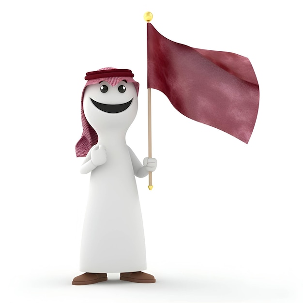 3d arabic man holding a red flag in his hand