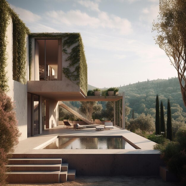 Photo 3d architectural rendering clif villa house design